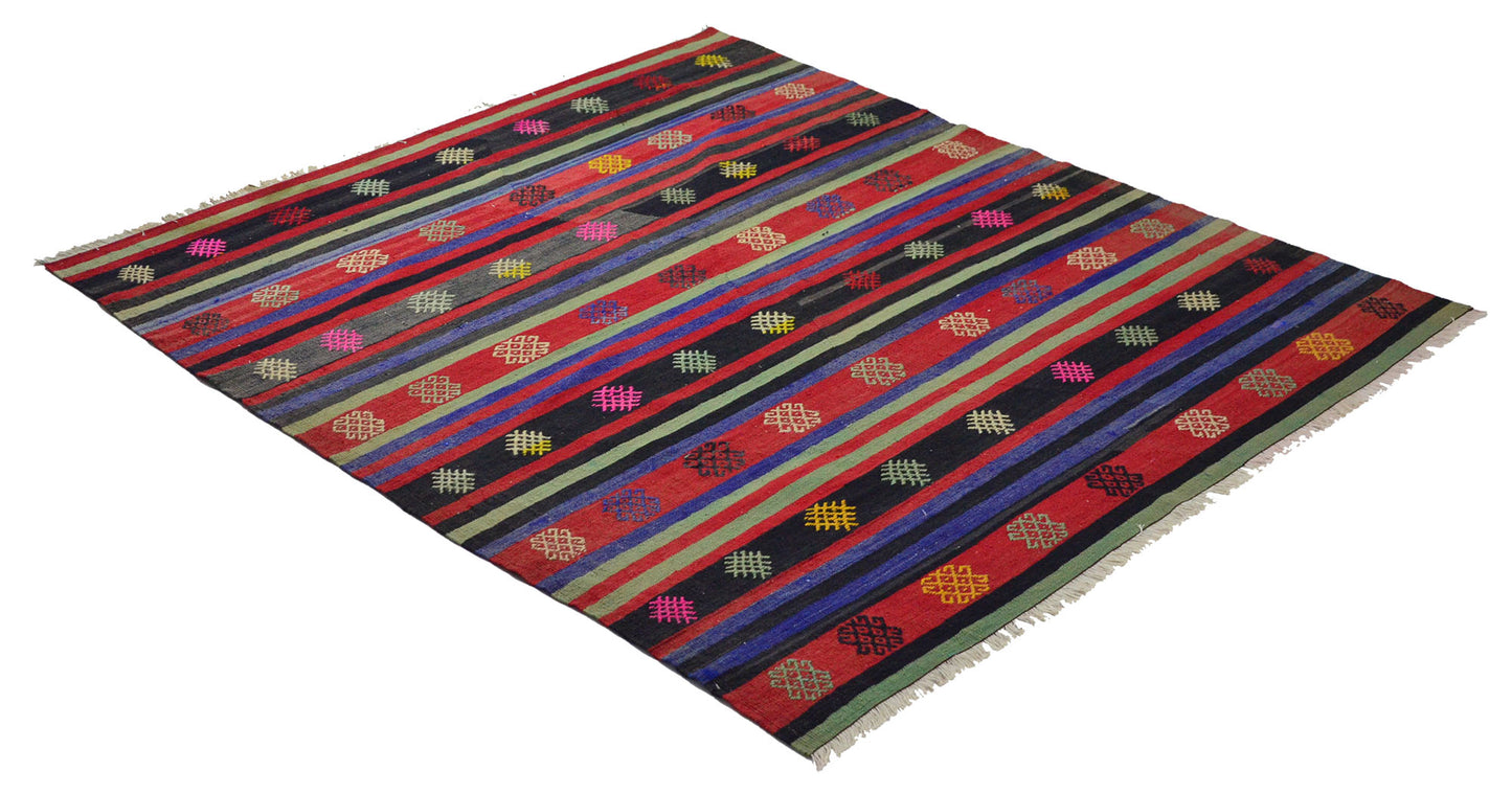 Peninsula Kilim Rug,Turkish Anatolian Kilim Rug 6,56 ft. X 5,84 ft. ( 200 cm X 178 cm)