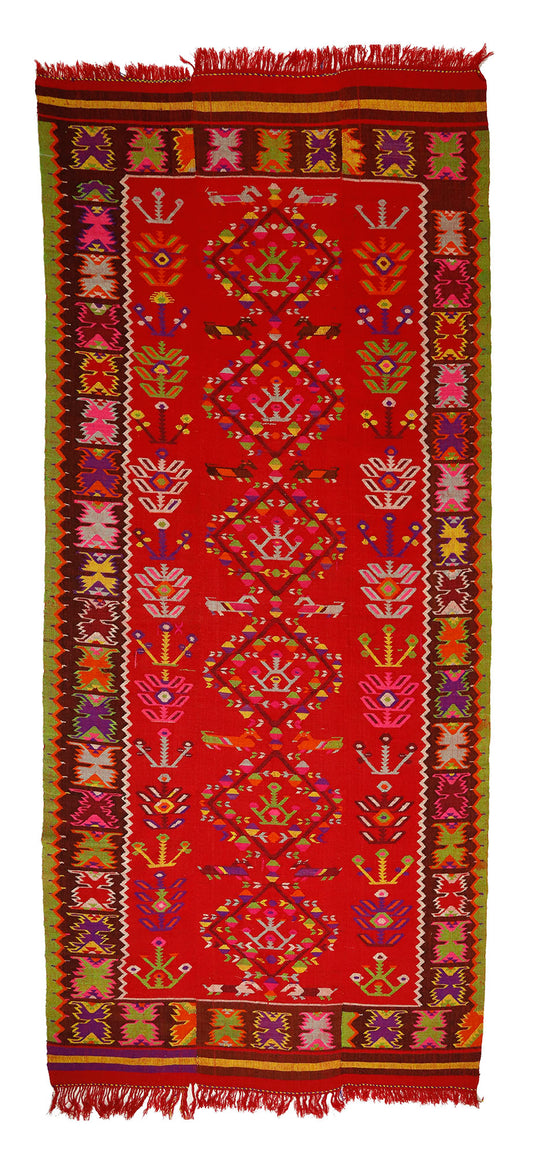 Peninsula Kilim Rug,Turkish Anatolian Kilim Rug 12,07 ft. X 5,35 ft. ( 368 cm X 163 cm)