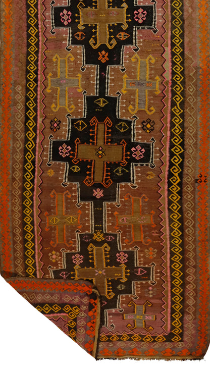 Peninsula Kilim Rug,Turkish Anatolian Kilim Rug 12,96 ft. X 4,43 ft. ( 395 cm X 135 cm)