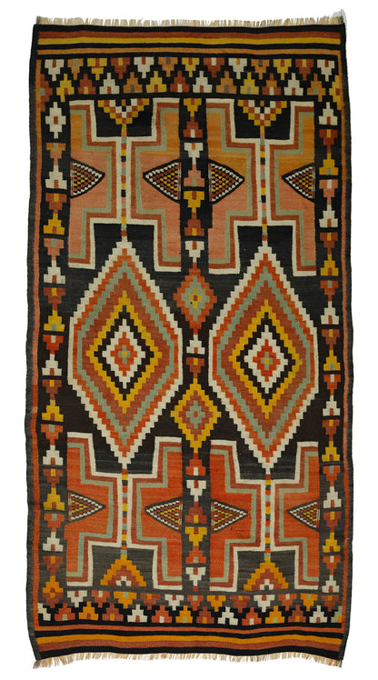 Peninsula Kilim Rug,Turkish Anatolian Kilim Rug 7,71 ft. X 4,00 ft. ( 235 cm X 122 cm)