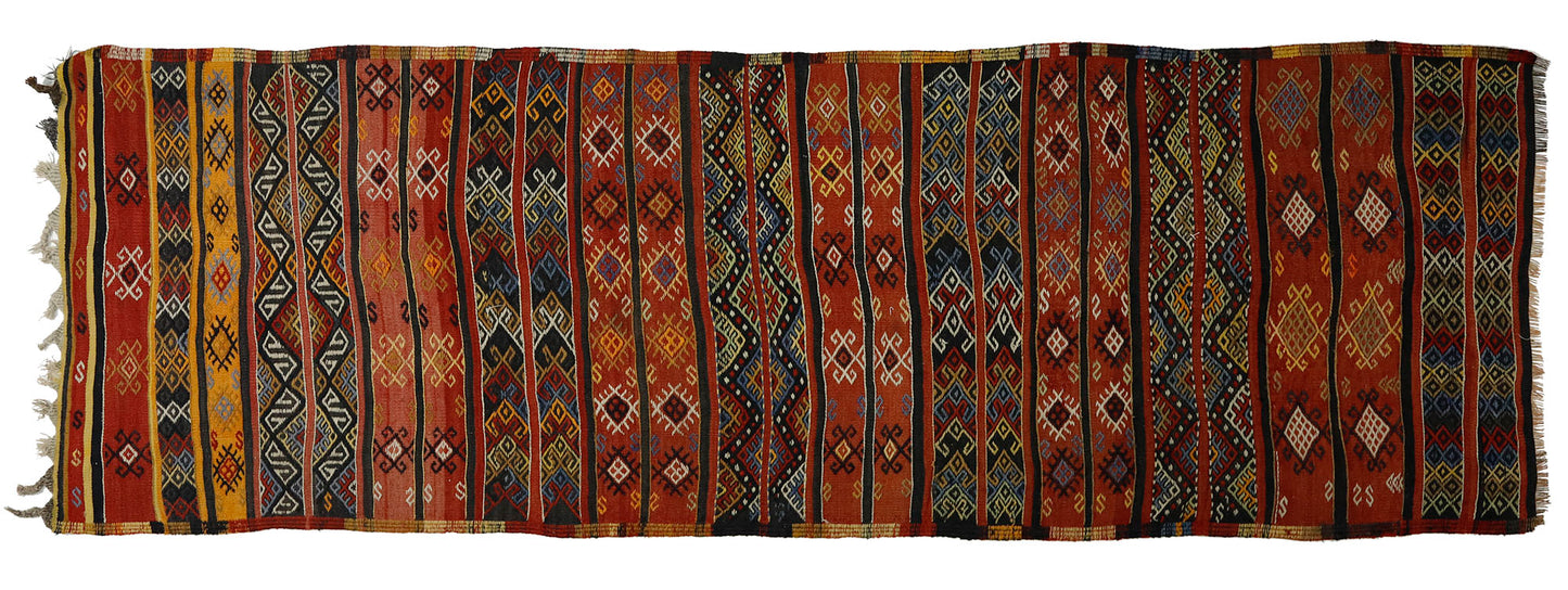 Peninsula Kilim Rug,Turkish Anatolian Kilim Rug 10,56 ft. X 2,56 ft. ( 322 cm X 78 cm)