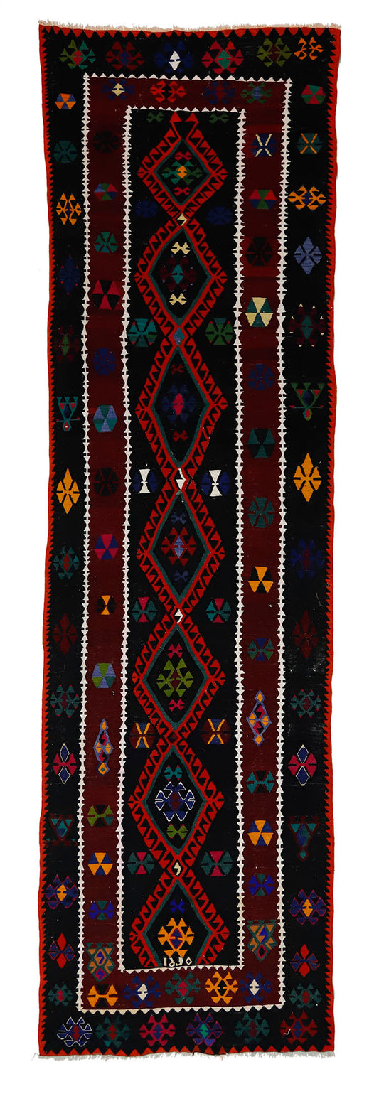 Peninsula Kilim Rug,Turkish Anatolian Kilim Rug 12,56 ft. X 3,71 ft. ( 383 cm X 113 cm)