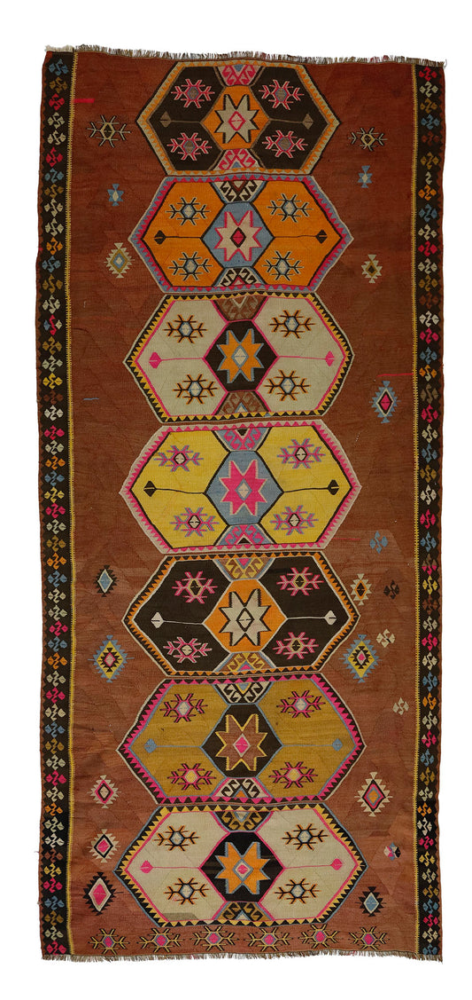 Peninsula Kilim Rug,Turkish Anatolian Kilim Rug 12,37 ft. X 5,61 ft. ( 377 cm X 171 cm)