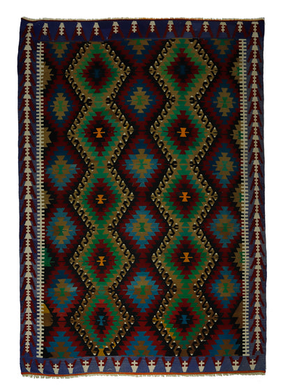 Peninsula Kilim Rug,Turkish Anatolian Kilim Rug 10,82 ft. X 7,45 ft. ( 330 cm X 227 cm)