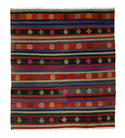 Peninsula Kilim Rug,Turkish Anatolian Kilim Rug 6,56 ft. X 5,84 ft. ( 200 cm X 178 cm)