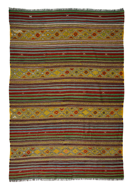 Peninsula Kilim Rug,Turkish Anatolian Kilim Rug 7,58 ft. X 5,22 ft. ( 231 cm X 159 cm)