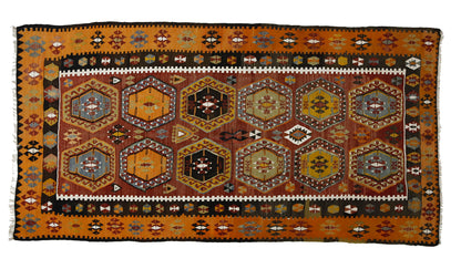 Peninsula Kilim Rug,Turkish Anatolian Kilim Rug 7,77 ft. X 4,23 ft. ( 237 cm X 129 cm)